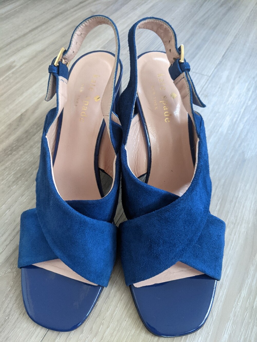 KATE SPADE navy suede crisscross slingback sandals